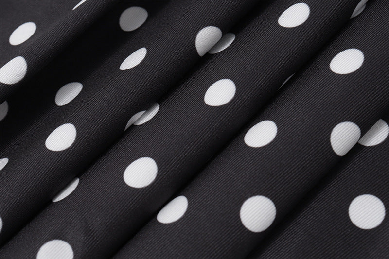 Women Clothing Summer Polka Dot Printed Sexy Backless Waist Trimming Dress