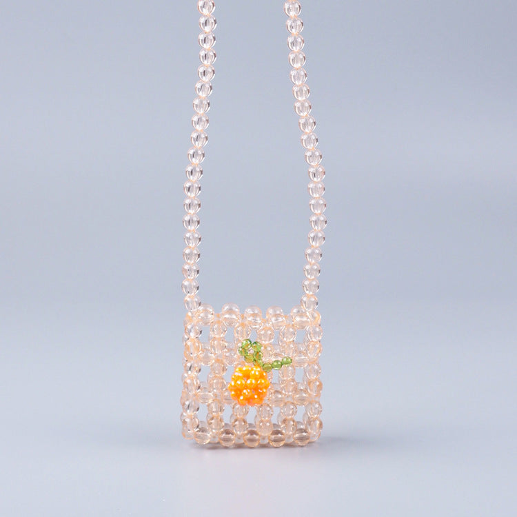 Mini Headset Shoulder Crossbody Small Square Bag Beaded Acrylic Special Interest All Match Bag