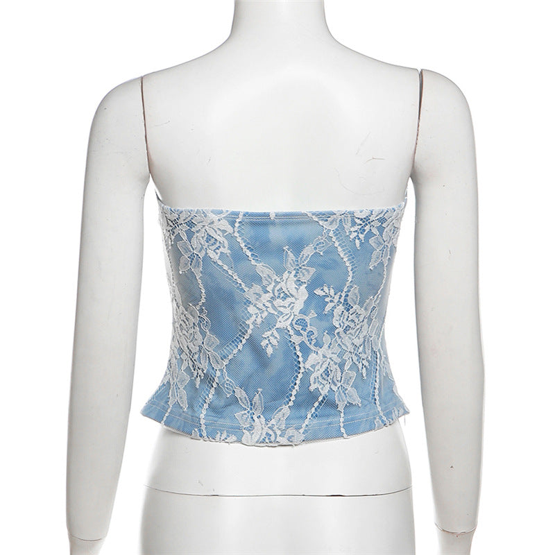Women Clothing Sexy Bandeau Waist Tight Sexy Slim Fit Cropped Pattern Vest