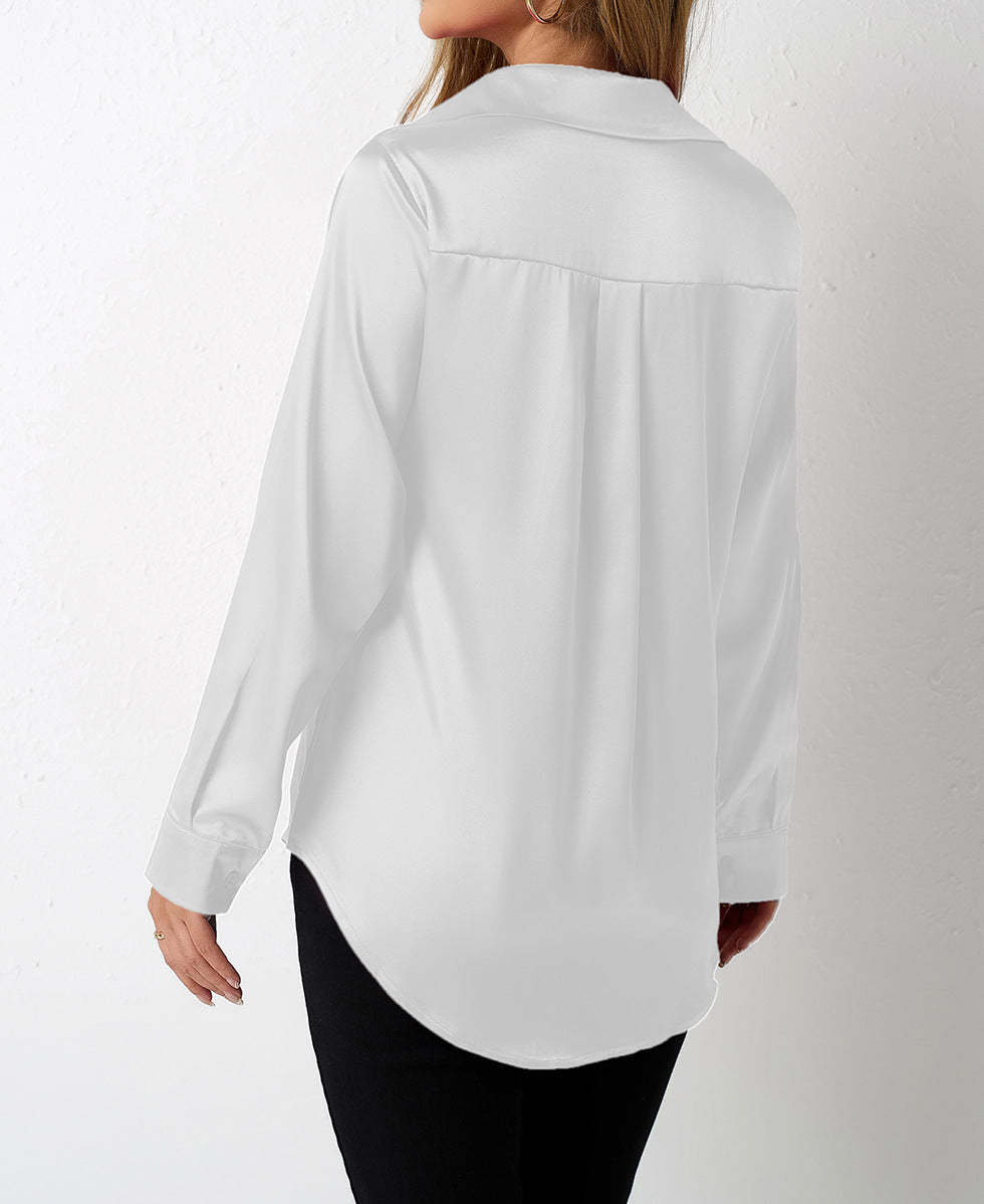 Women Clothing Satin Shirt Women Satin Artificial Silk Shirt Satin Top