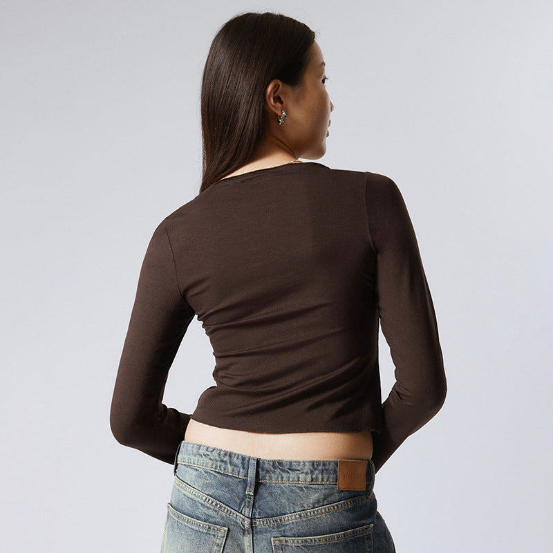 Women Clothing Summer Sexy Long Sleeve Elegant Slim Solid Color Bundle Top