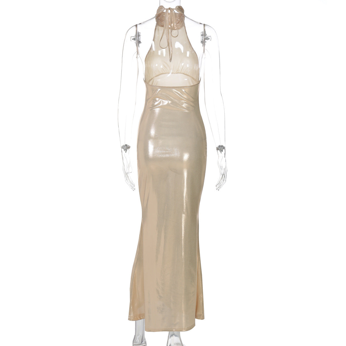 Women Clothing Autumn Winter Sexy Elegance Sleeveless round Neck Slim Bright Color Dress
