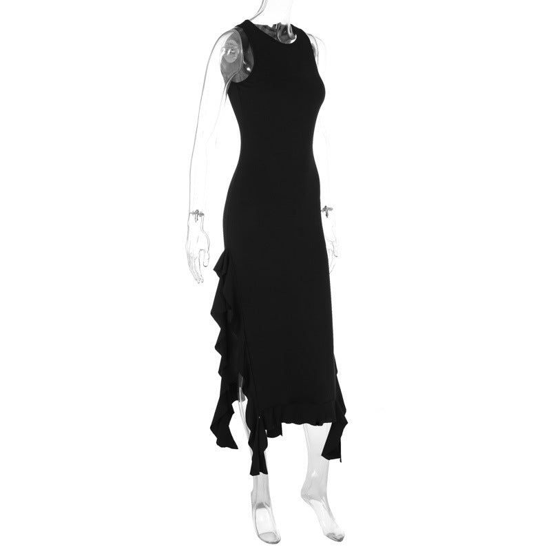 Summer round Neck Flounce Slim Fit Slit Dress Girls