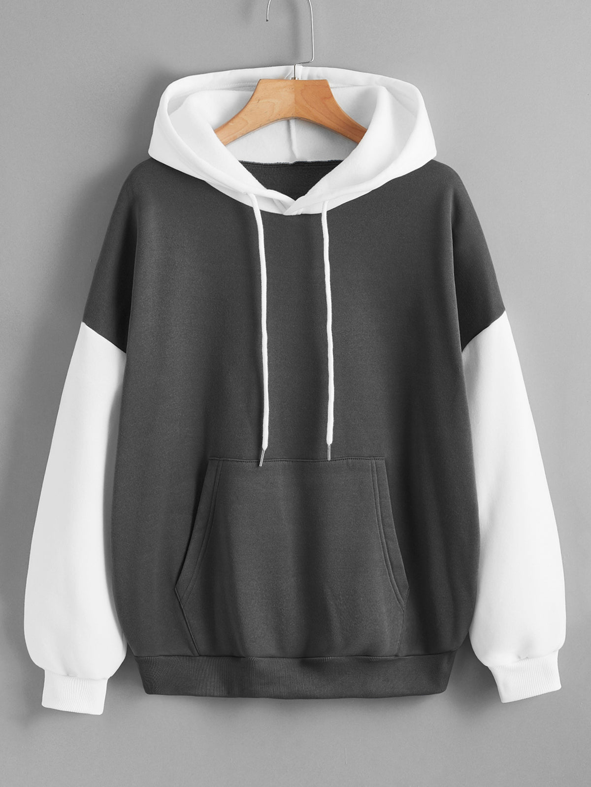 Fleece Lined Thickened Hooded Color Matching Hoodie Women Fashionable Autumn Winter Korean Contrast Color Delivery