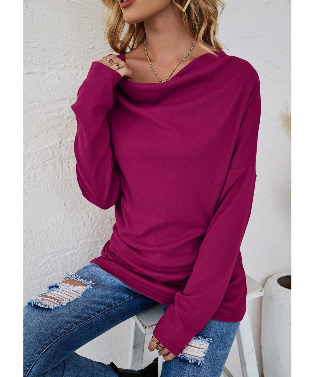 Autumn Winter Women Long Sleeve Solid Color Loose round Neck T shirt Women