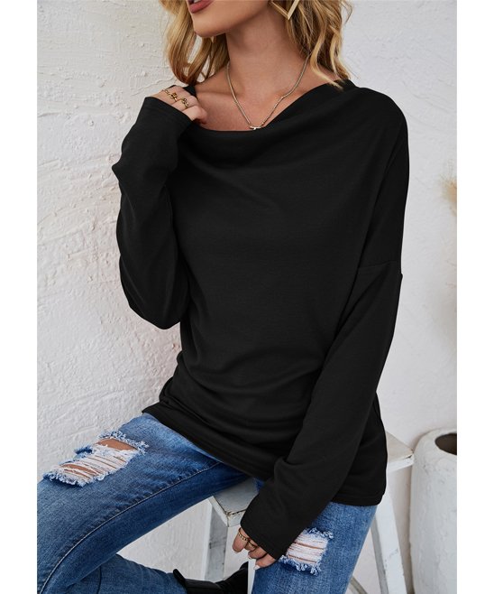 Autumn Winter Women Long Sleeve Solid Color Loose round Neck T shirt Women