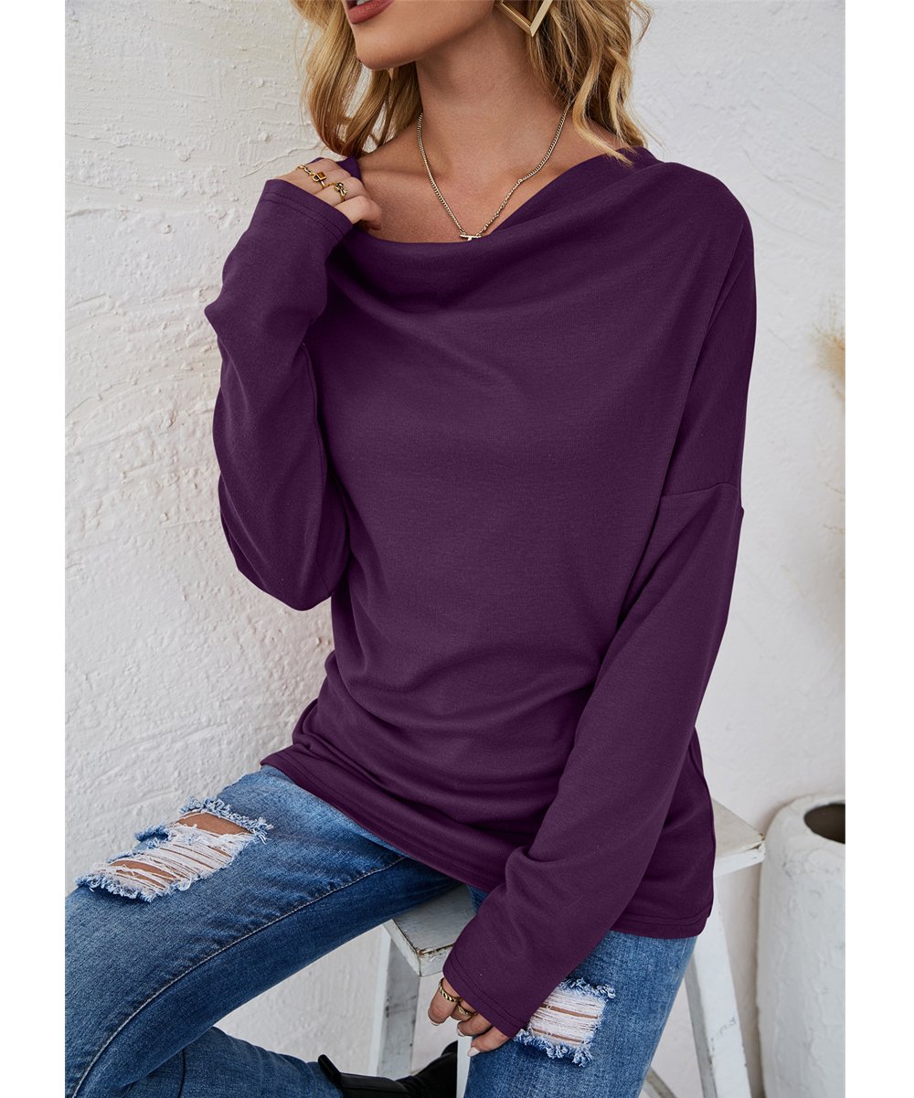 Autumn Winter Women Long Sleeve Solid Color Loose round Neck T shirt Women