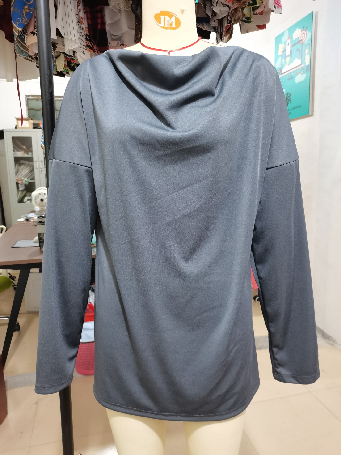 Autumn Winter Women Long Sleeve Solid Color Loose round Neck T shirt Women