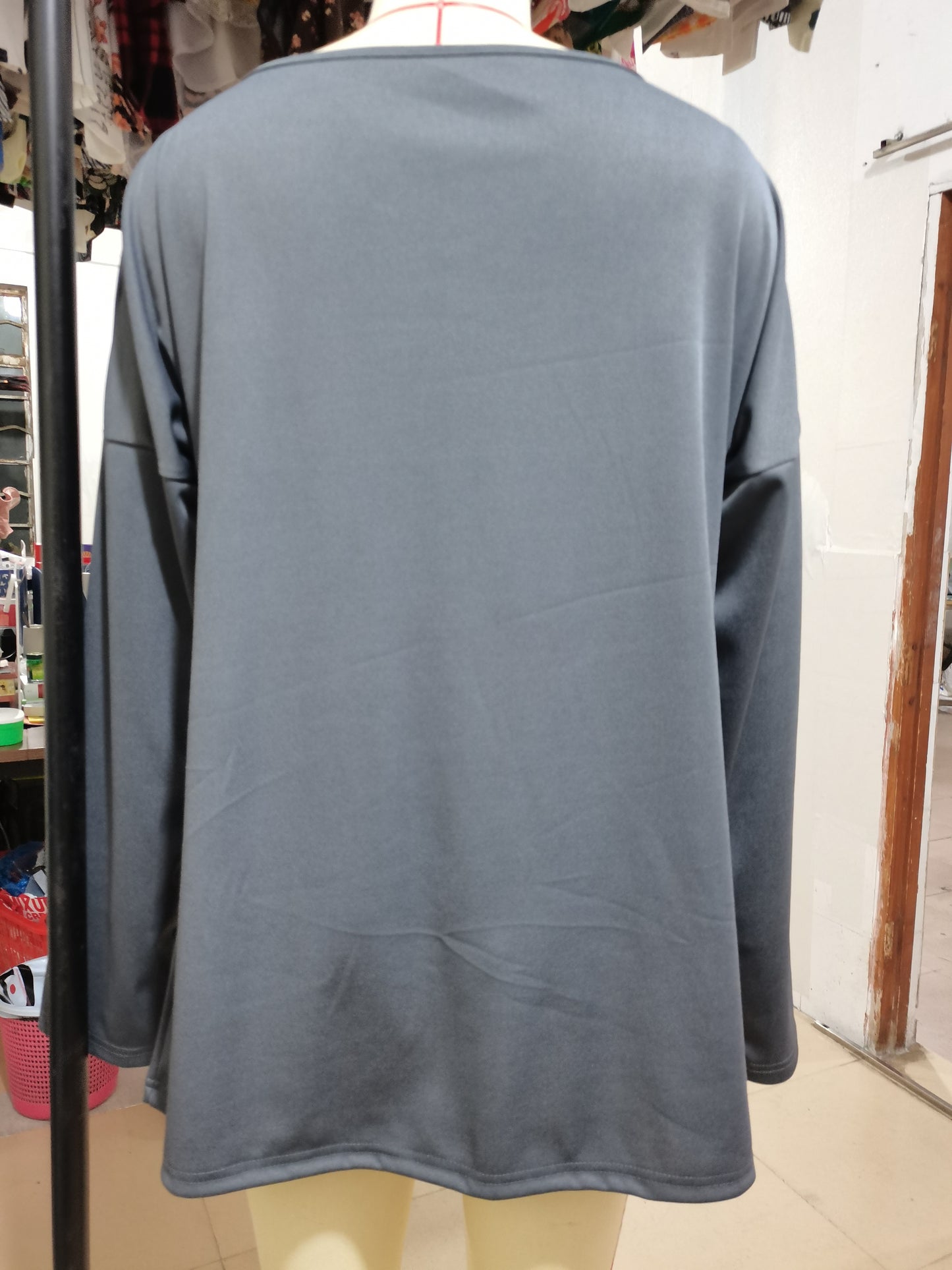Autumn Winter Women Long Sleeve Solid Color Loose round Neck T shirt Women