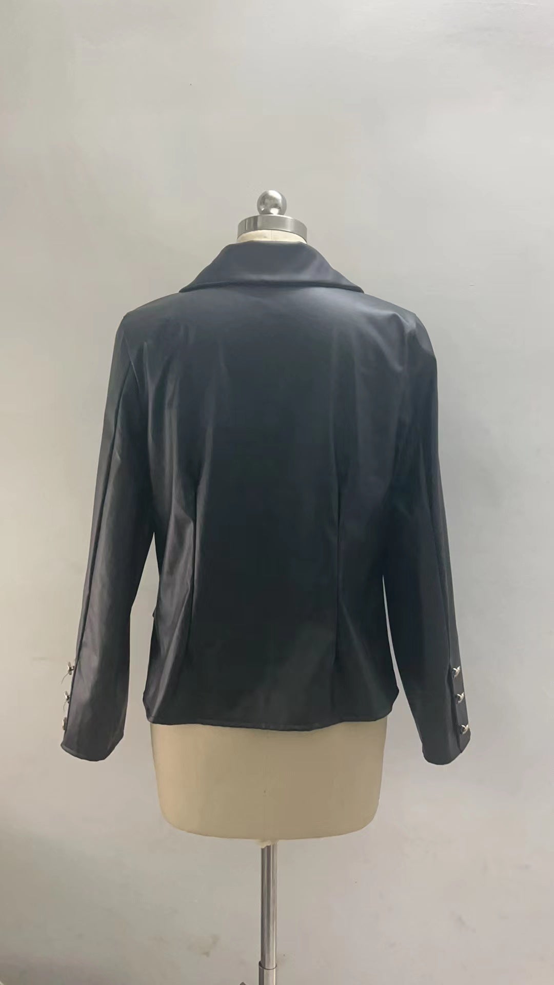 New Long Sleeve Double Breasted Fashionable Faux Leather Jacket
