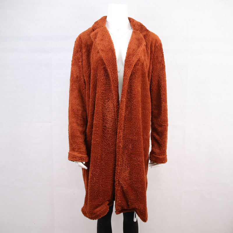Autumn Winter Long Sleeve Collared Women Plush Top Large Coat Plus size