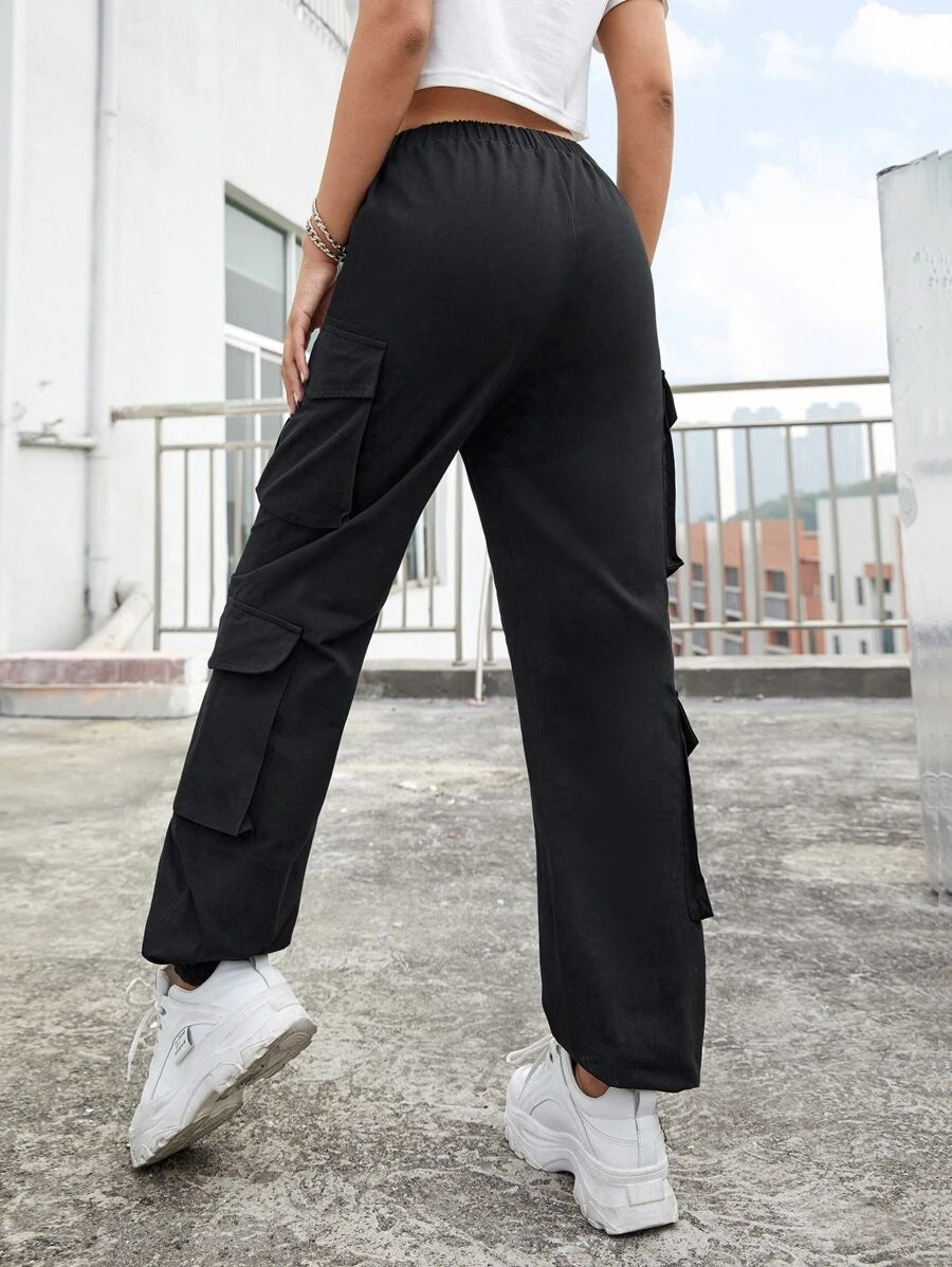 High Street Hip Hop Women Pants Trendy Trousers Multi Pocket Street Overalls Loose Straight Leg Ankle Banded Pants