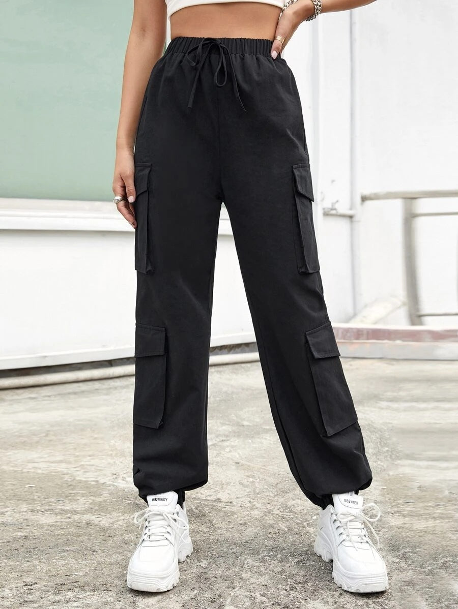 High Street Hip Hop Women Pants Trendy Trousers Multi Pocket Street Overalls Loose Straight Leg Ankle Banded Pants