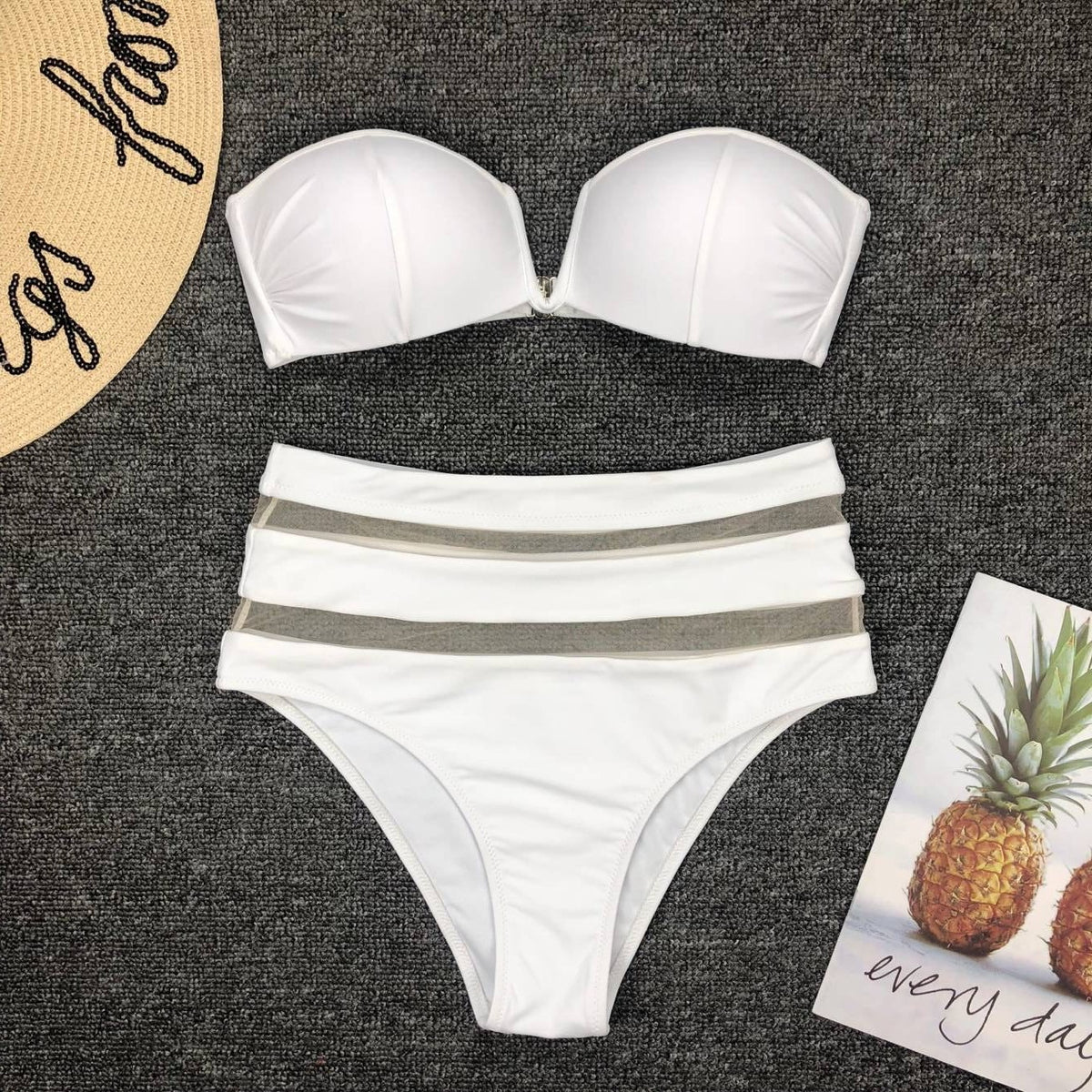 4Split Swimsuit V-neck Mesh Stitching Sexy High Waist Bikini Bikini