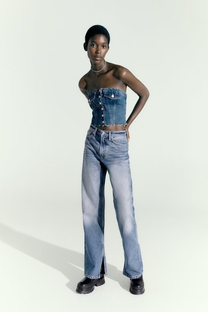 Autumn Washed Denim Corset Tube Top Sweet Sleeveless Top Women