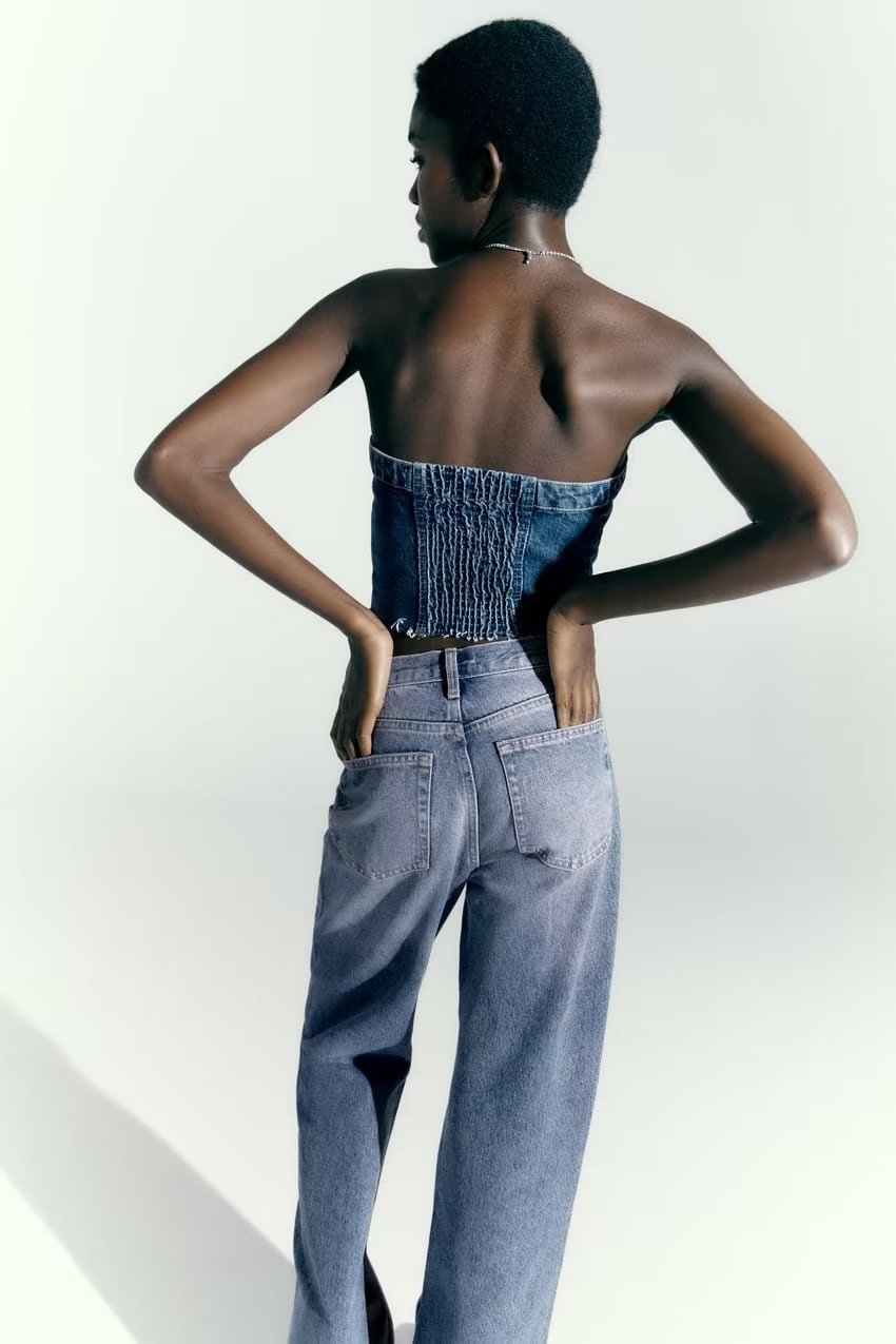 Autumn Washed Denim Corset Tube Top Sweet Sleeveless Top Women