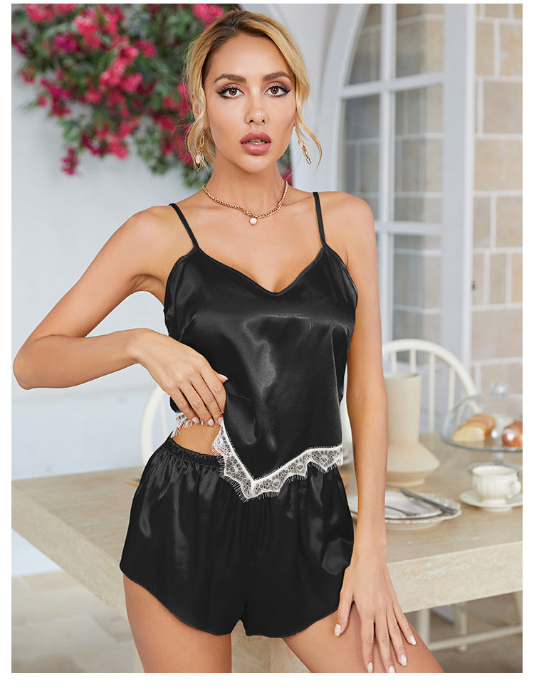 Pajamas Spring Summer Thin V Neck Strap Shorts Suit Home Two Piece Set Sexy Sling Nightdress