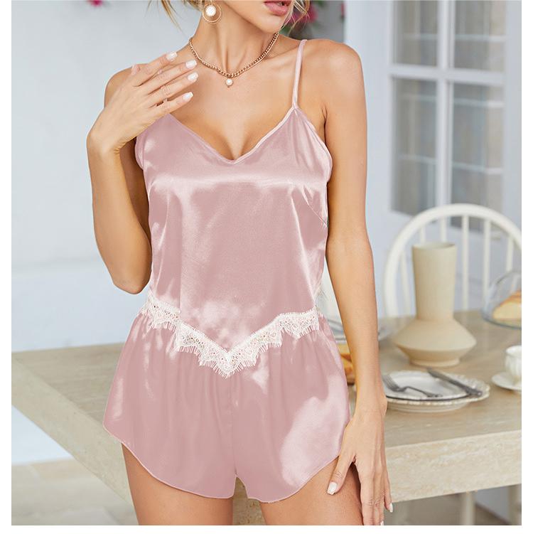 Pajamas Spring Summer Thin V Neck Strap Shorts Suit Home Two Piece Set Sexy Sling Nightdress
