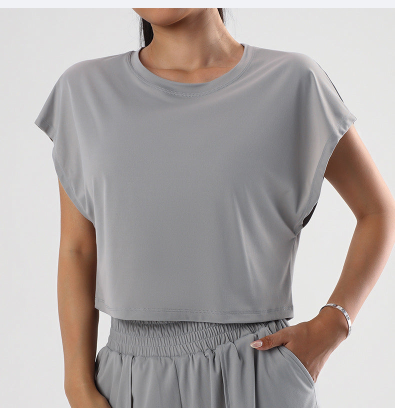 Summer Sexy Yoga T shirt Quick Drying Clothes Loose Breathable Short Sleeve Outdoor Running Sports Workout Clothes