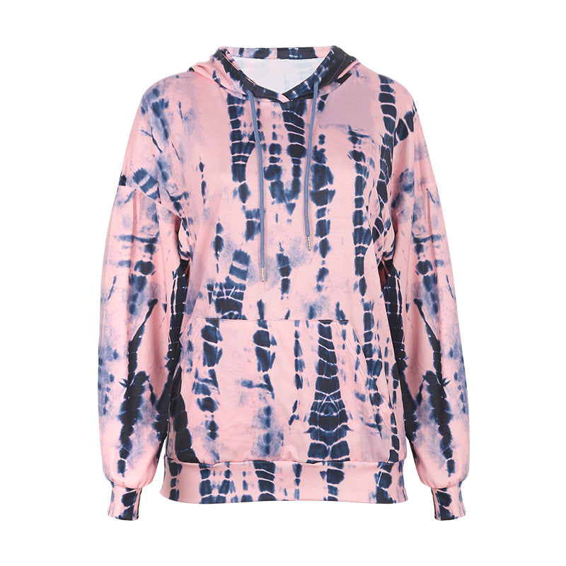New Tie Dyed Printed Hoodie Women Long Sleeve Top