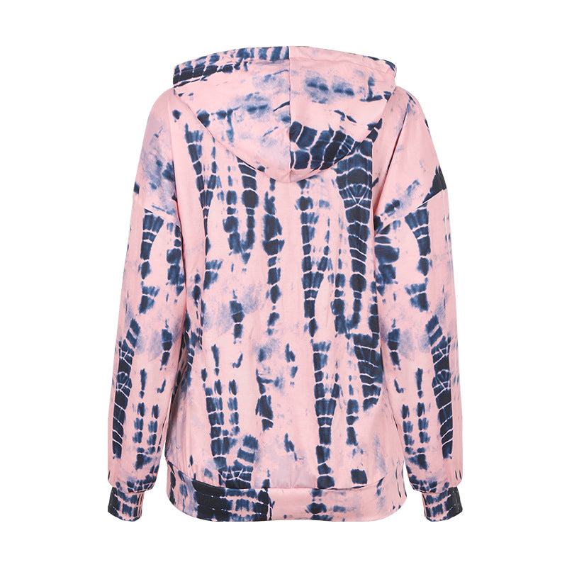 New Tie Dyed Printed Hoodie Women Long Sleeve Top