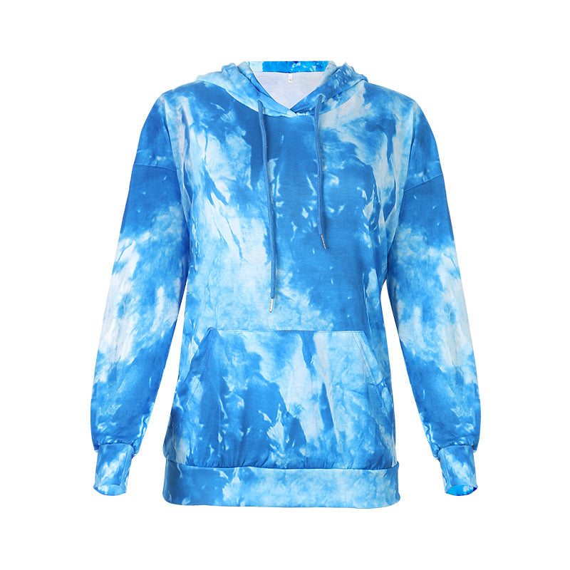 New Tie Dyed Printed Hoodie Women Long Sleeve Top