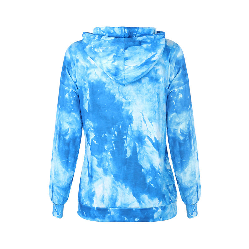 New Tie Dyed Printed Hoodie Women Long Sleeve Top