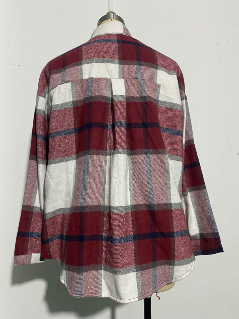 Woolen Plaid Long Sleeve Turn Down Collar Coat Thick Casual Loose Shirt