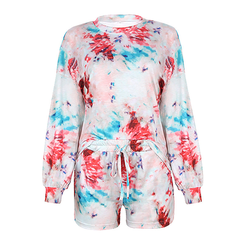Spring And Summer Tie Dye Women Printed Long Sleeve Casual Suit