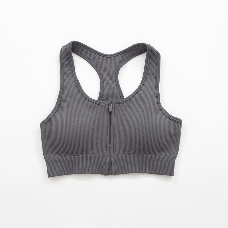 Slim Fit Zipper Nude Feel Yoga Clothes With Chest Pad Waist Tight Yoga Clothes Suit High Waist Belly Contracting Nude Feel Yoga Clothes