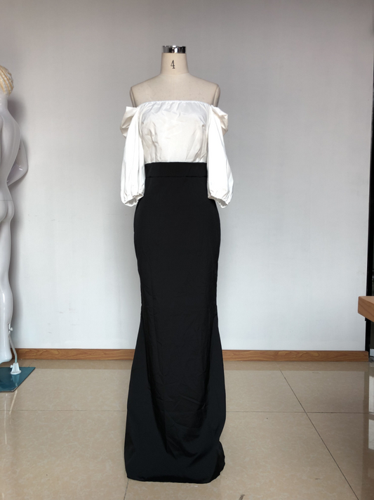 Autumn Women Clothing Off Shoulder Puff Sleeve Dress Sheath Evening Dress