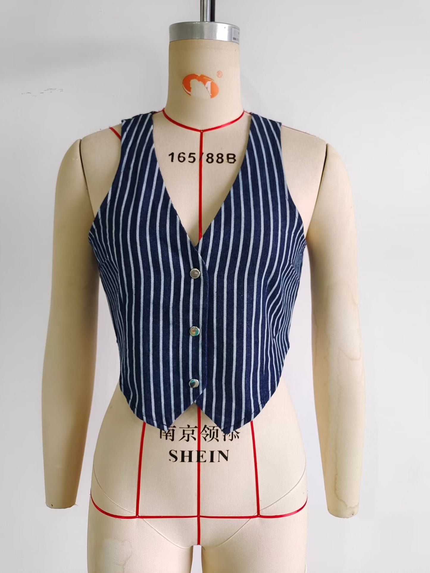Women Summer Cinched Sleeveless Short Vest Women Striped Cardigan