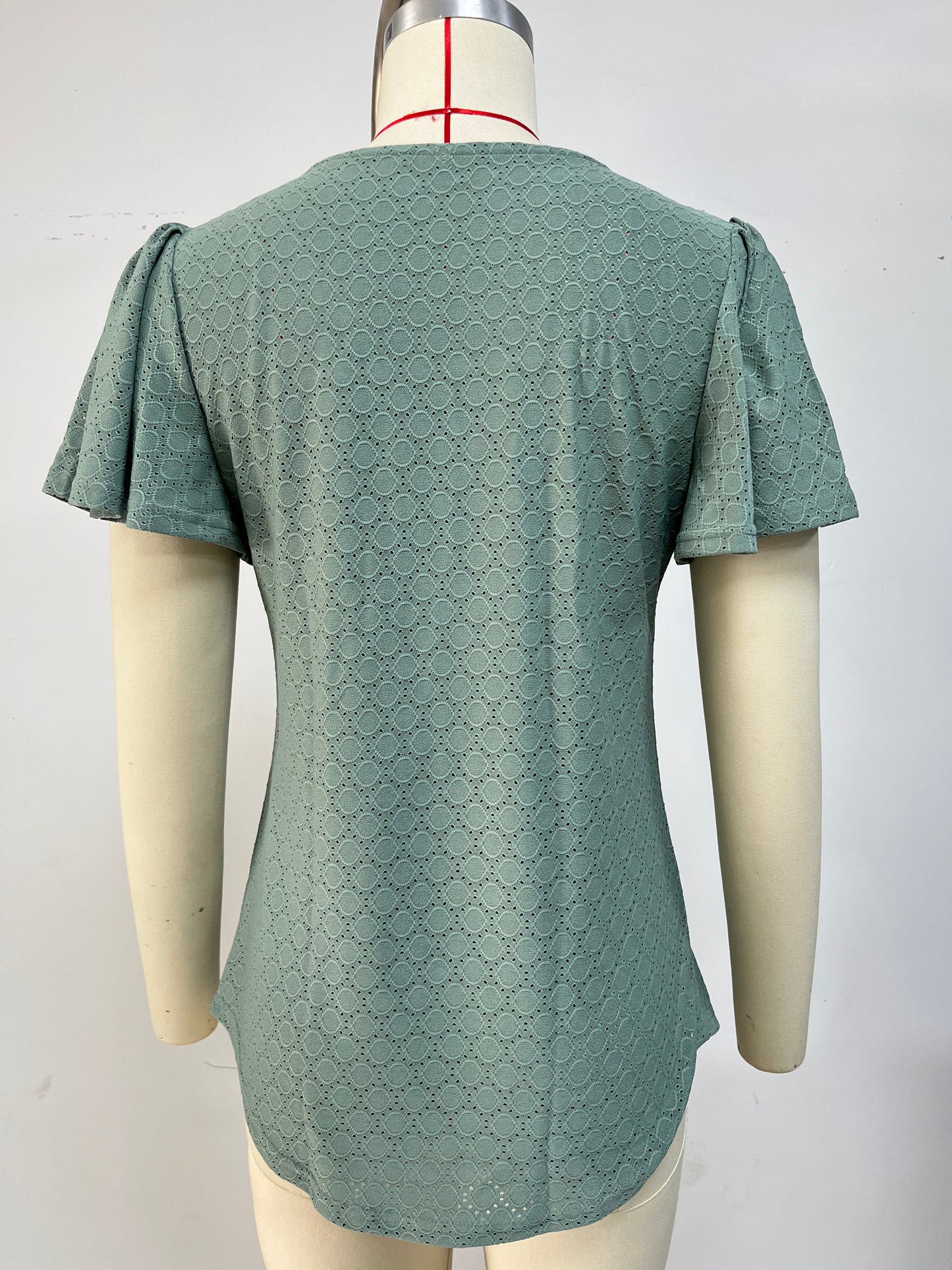 Spring Summer Solid Color Square Collar Pleated Short Sleeves Loose Fitting T shirt Top Women