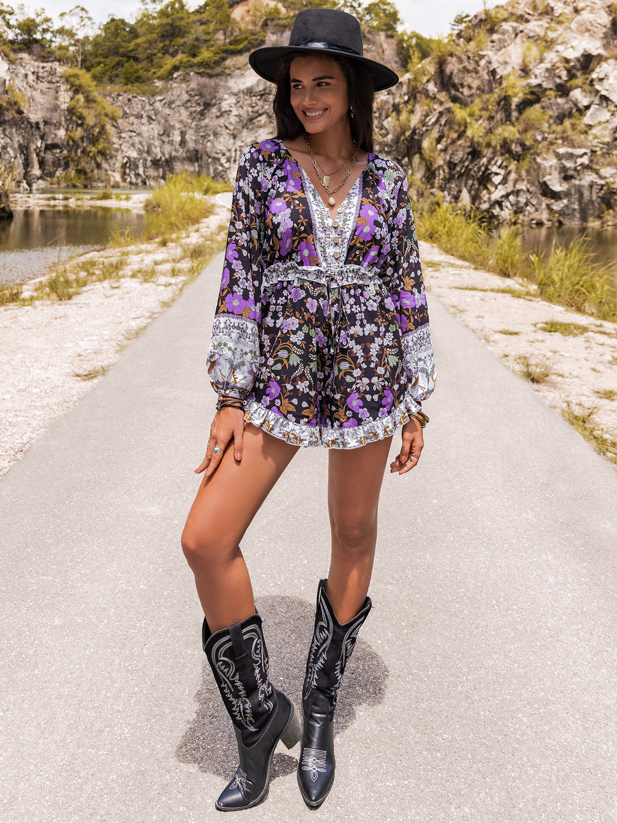 Women Autumn Winter Bohemian Floral Jumpsuit