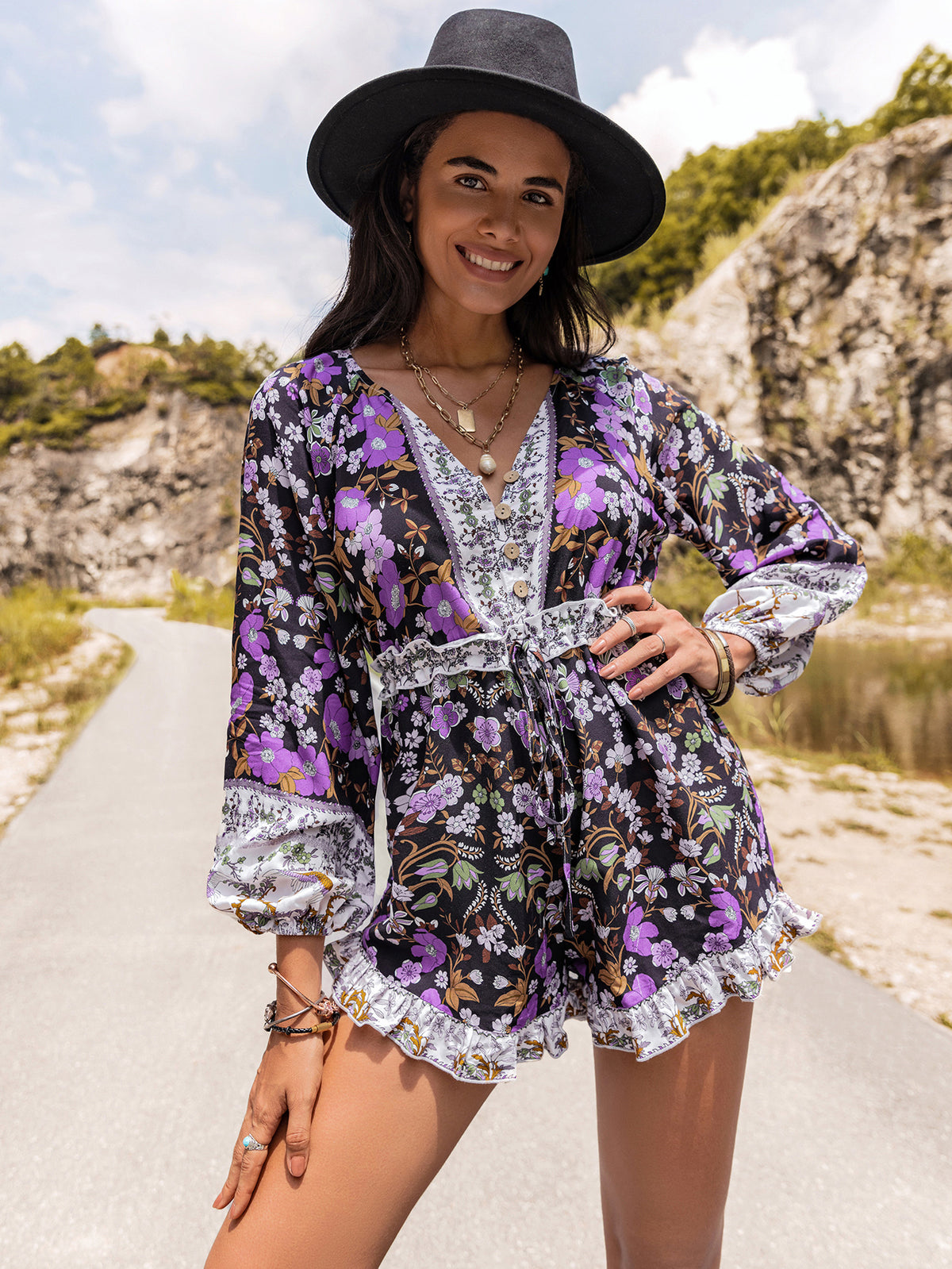 Women Autumn Winter Bohemian Floral Jumpsuit