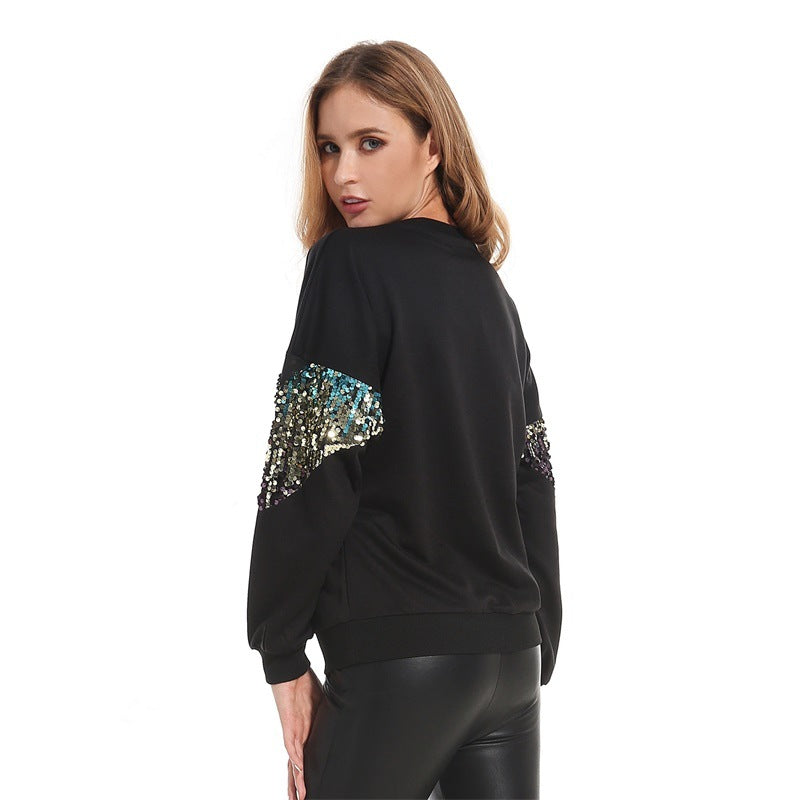Autumn Winter Sequined Long Sleeve Sweatshirt Women Clothing
