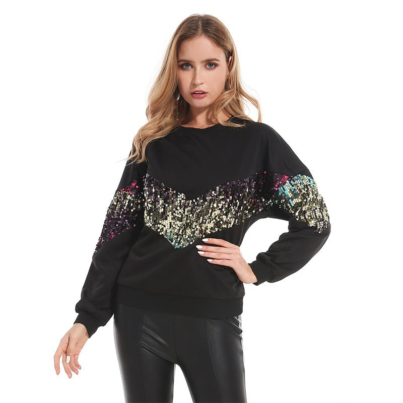 Autumn Winter Sequined Long Sleeve Sweatshirt Women Clothing