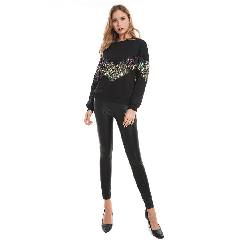 Autumn Winter Sequined Long Sleeve Sweatshirt Women Clothing