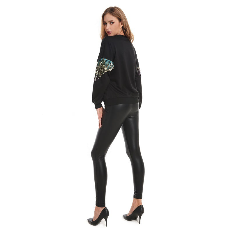 Autumn Winter Sequined Long Sleeve Sweatshirt Women Clothing
