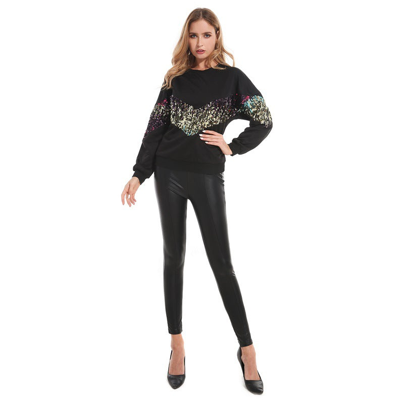 Autumn Winter Sequined Long Sleeve Sweatshirt Women Clothing