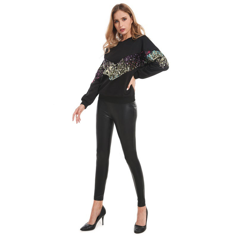 Autumn Winter Sequined Long Sleeve Sweatshirt Women Clothing