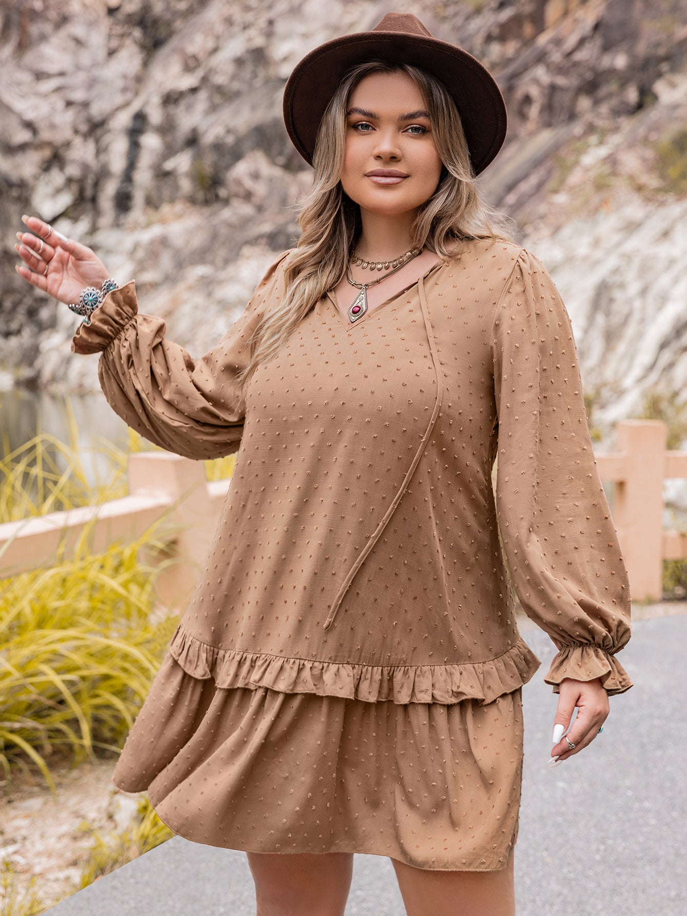 Women Clothing Autumn Winter Long Sleeves Hang Rope Decorative Dress