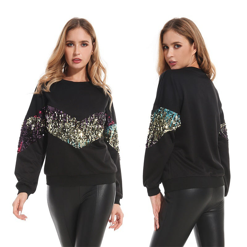 Autumn Winter Sequined Long Sleeve Sweatshirt Women Clothing