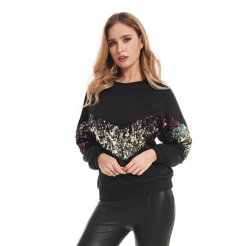 Autumn Winter Sequined Long Sleeve Sweatshirt Women Clothing
