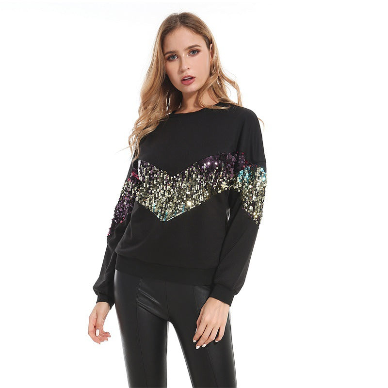 Autumn Winter Sequined Long Sleeve Sweatshirt Women Clothing