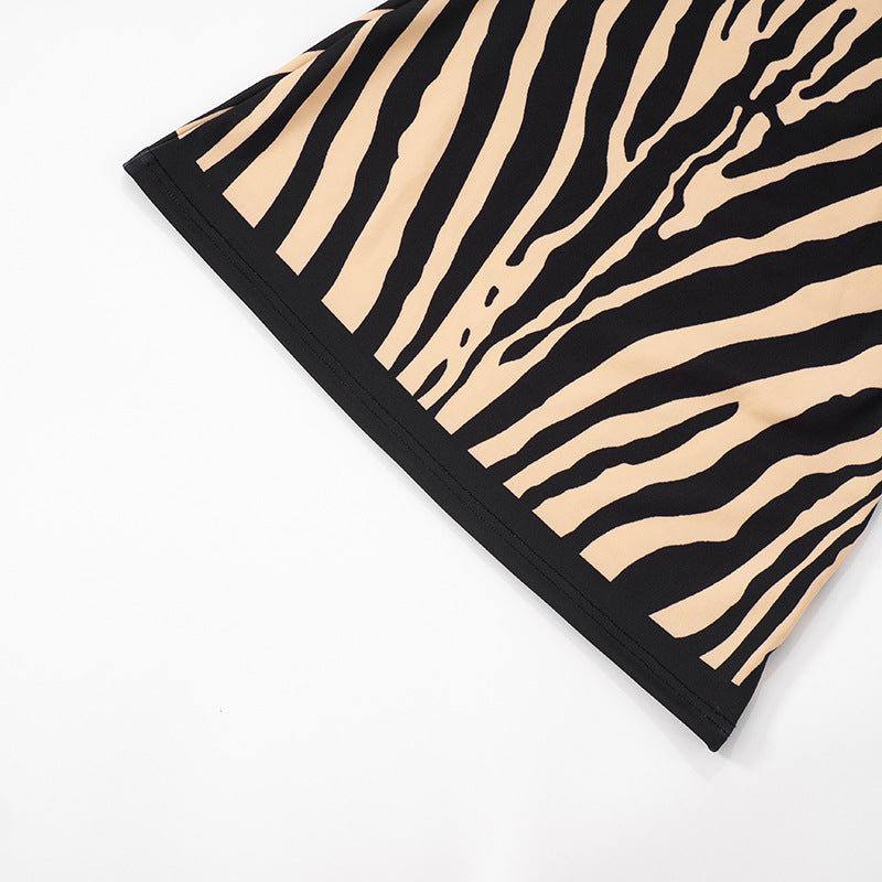 Women Sexy Zebra Print Tube Top Backless Slim A line Dress