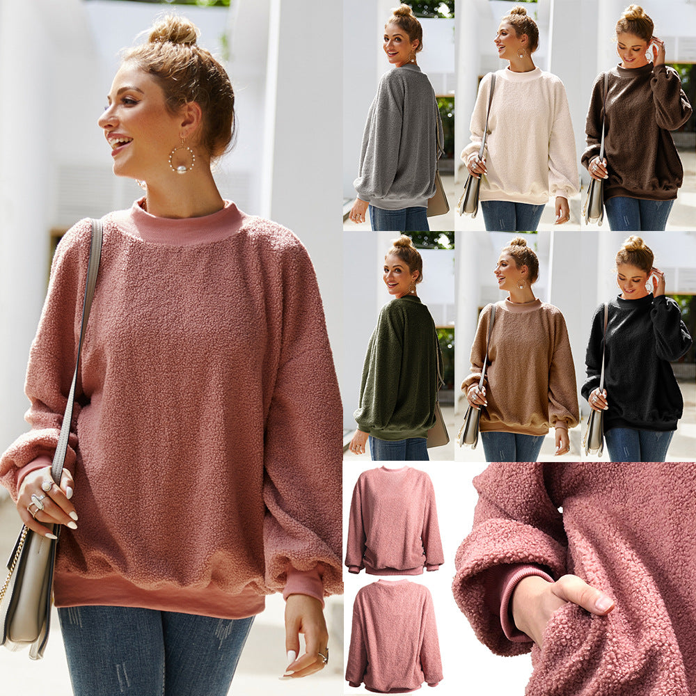 Brushed Hoody Women Autumn Winter Pullover Long-Sleeved Plush Teddy Plush Top
