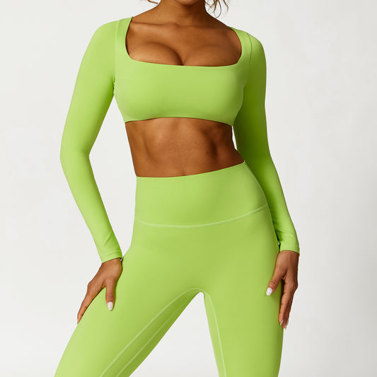 Detachable Chest Pad Long Sleeve High Waist Hip Raise Pants Women Sports Workout Clothes