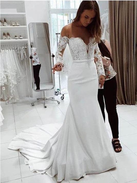 Autumn Women Clothing Off Shoulder Lace Long Sleeve Dress Mop Wedding Dress