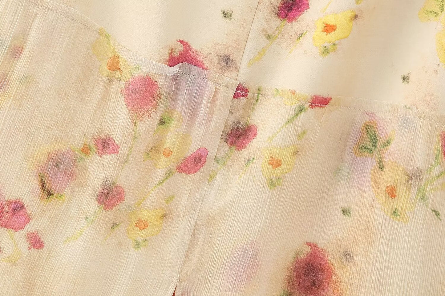 Spring Women Slim High Waist Transparent Floral Print Midi Dress